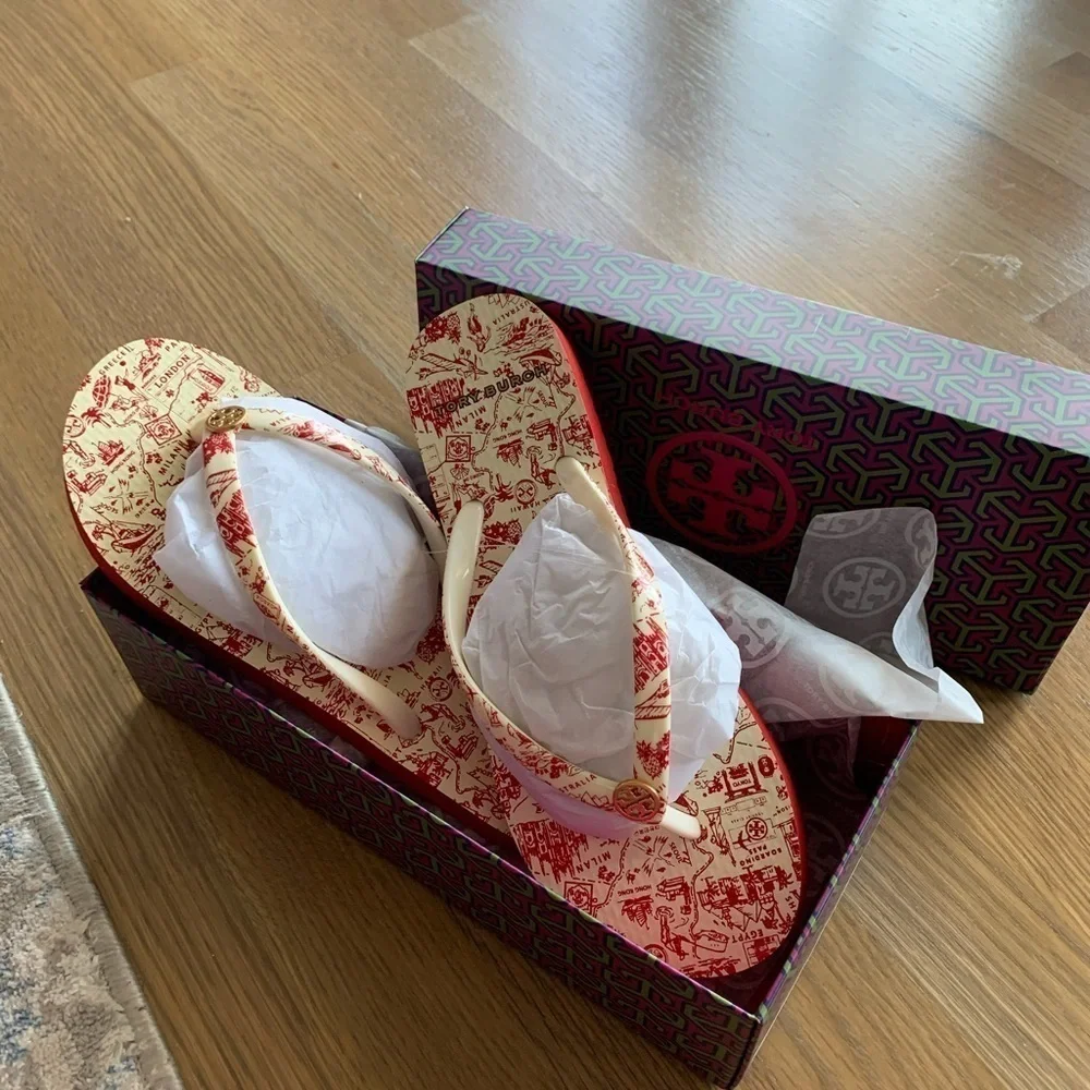 Tory Burch Printed Thin Flip-Flop: Red Destination